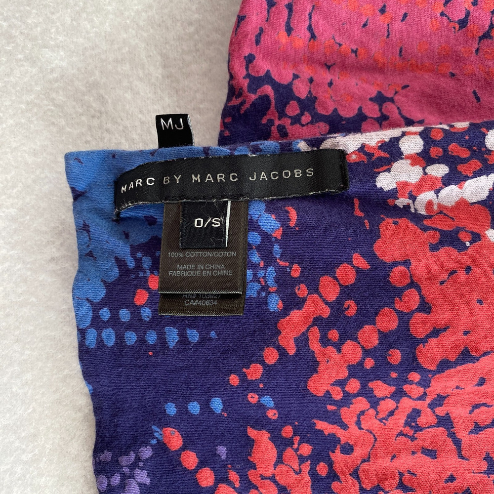 MARC JACOBS Scarf OS Cotton Abstract Graphic Print Jersey Wrap Purple 13" x 36" - Picture 5 of 8